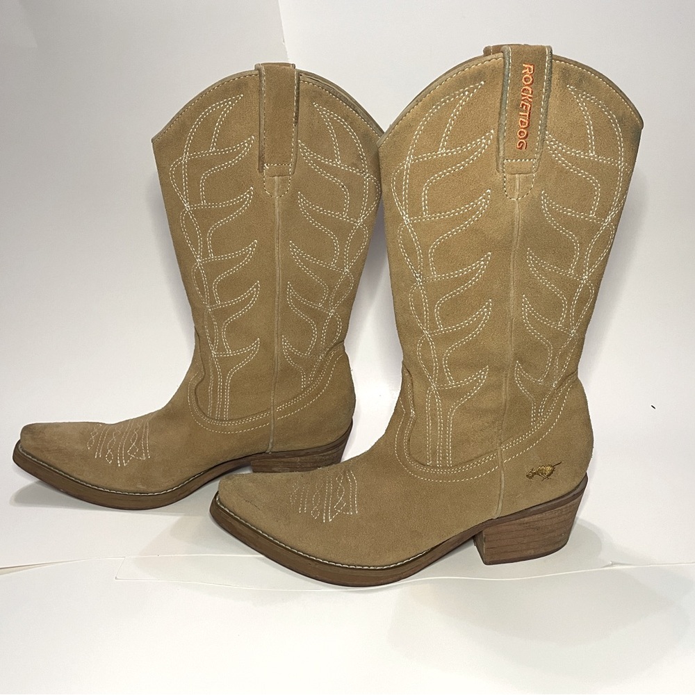 Vintage 00s Rocket Dog Tan suede Brown western Cowboy Boots Size7